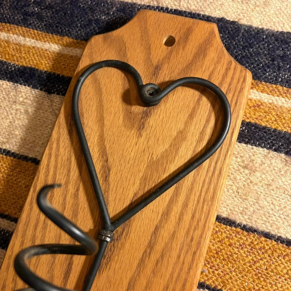 Vintage Wall Candle Holder Heart Wrought Iron Oak Rustic Sconce Decor Granny